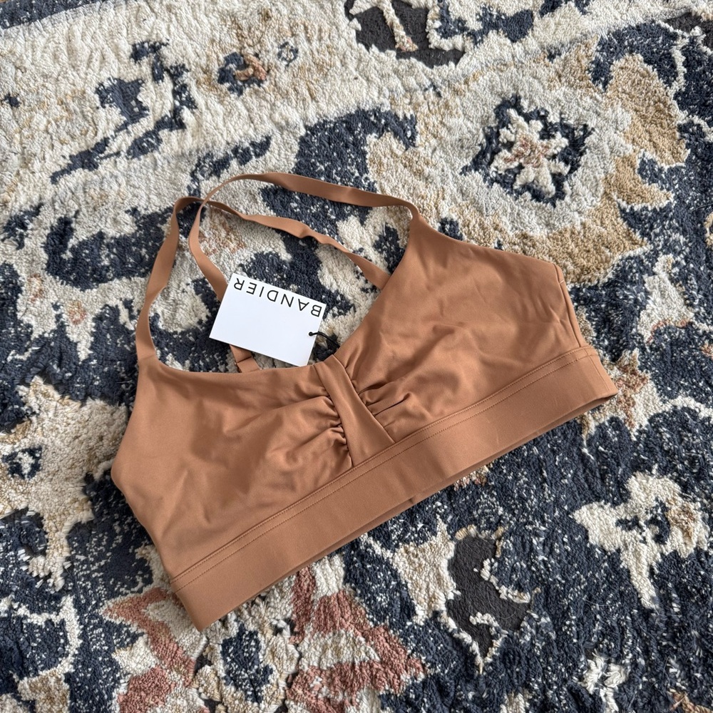 Bandier All Access ruched sports Bra toasted coconut